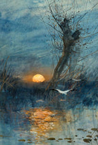 Sunset Over the Pond with Storks | Maurice Hagemans | 19th Century