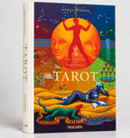 Front cover with a colourful tarot illustration and decorative border — Tarot: The Library of Esoterica — Pocket Edition.