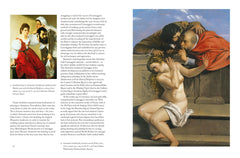 Interior spread with a dramatic scene of two women and a man — Artemisia Gentileschi.