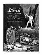 Front cover with a black-and-white illustration of figures in a rocky landscape — Doré’s Illustrations for Dante’s Divine Comedy.