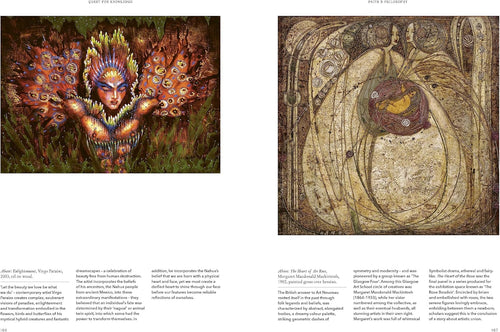 Interior spread pairing colourful and monochrome fantasy illustrations — The Art of Fantasy: A Visual Sourcebook of All That Is Unreal.
