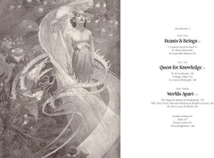 Interior spread with a monochrome fairy illustration — The Art of Fantasy: A Visual Sourcebook of All That Is Unreal.