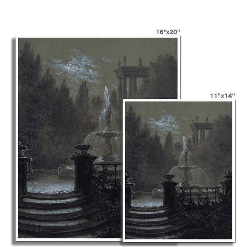 Park mit Springbrunnen im Mondschein | Carl Gustav Carus | 1851