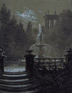 Park mit Springbrunnen im Mondschein | Carl Gustav Carus | 1851