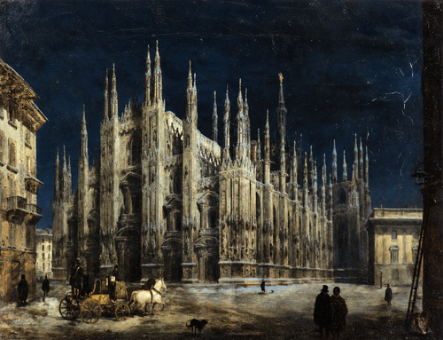 Night View of Piazza del Duomo in Milan | Angelo Inganni | 1866