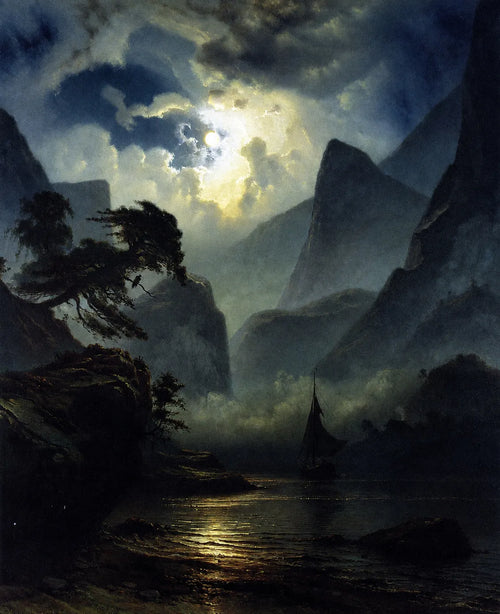 A Norwegian Fjord by Moonlight | Knud Baade | 1855