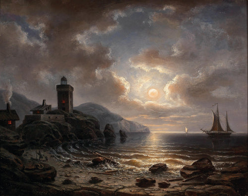 Coast at Night with Lighthouse | Albert de Marees | 1869