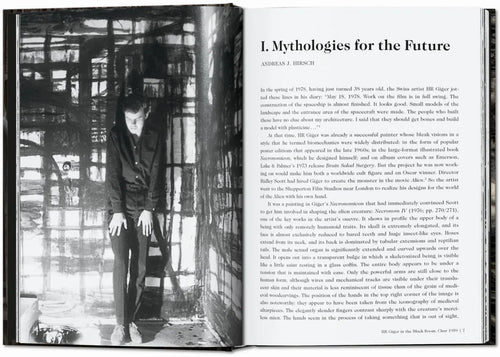 Interior spread combining an artist photograph with introductory text — HR Giger – 45th Edition.