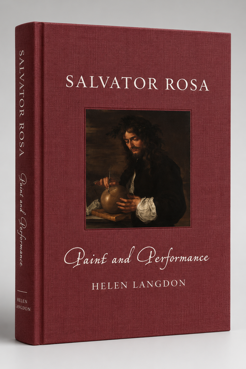 Burgundy front cover with a small painted portrait — Salvator Rosa: Paint and Performance.