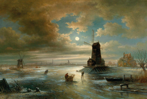 Moonlit Night in Winter Outside Amsterdam | Elias Pieter van Bommel | 1883