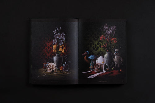 Open interior spread of colourful grotesque figure illustrations — Dark Inspiration: 20th Anniversary Edition - Grotesque Illustrations, Art & Design.