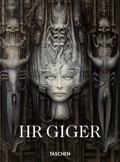 Front cover with a dark biomechanical female face — HR Giger – 45th Edition.