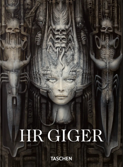 Front cover with a dark biomechanical female face — HR Giger – 45th Edition.