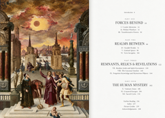 Interior spread with a historical scene beneath a dramatic sun — The Art of the Unknown: A Visual Treasury of the Esoteric, Uncanny and Unexplained.