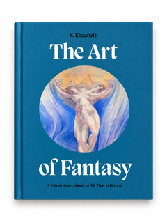 Blue front cover featuring a winged fantasy figure — The Art of Fantasy: A Visual Sourcebook of All That Is Unreal.