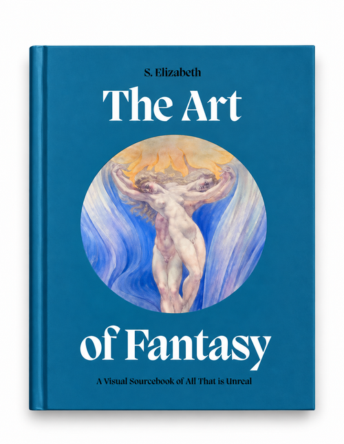 Blue front cover featuring a winged fantasy figure — The Art of Fantasy: A Visual Sourcebook of All That Is Unreal.