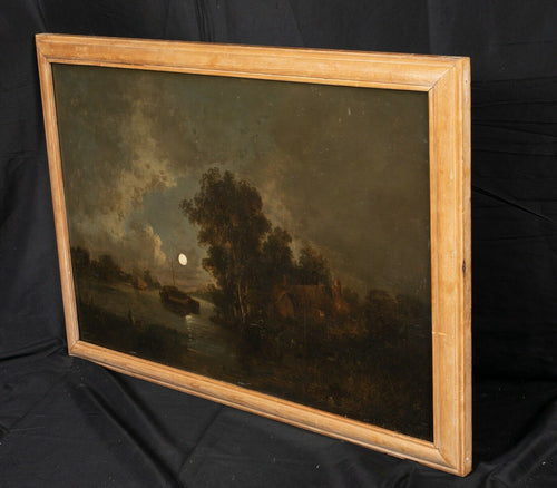 English Moonlit River Landscape & Boat | Sebastian Pether | 19th Century